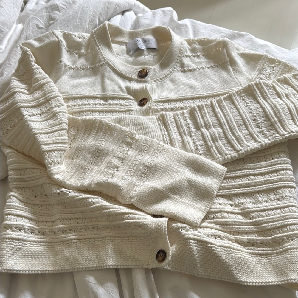 La Ligne Cream Knit Cardigan with Button Details